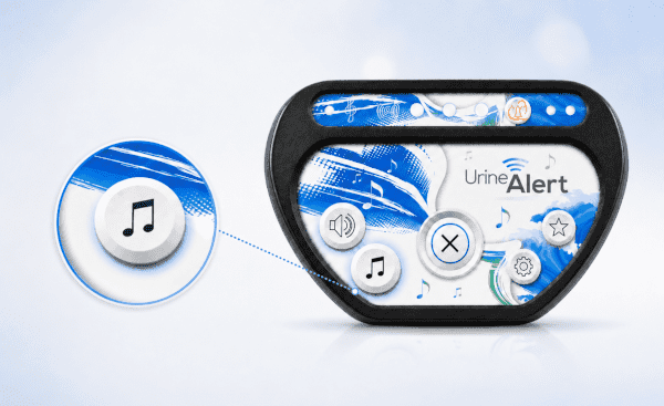 Bouton-musiques du récepteur Urine-Alert Bouton pour le choix de musique du système Urine-Alert de Enureflex